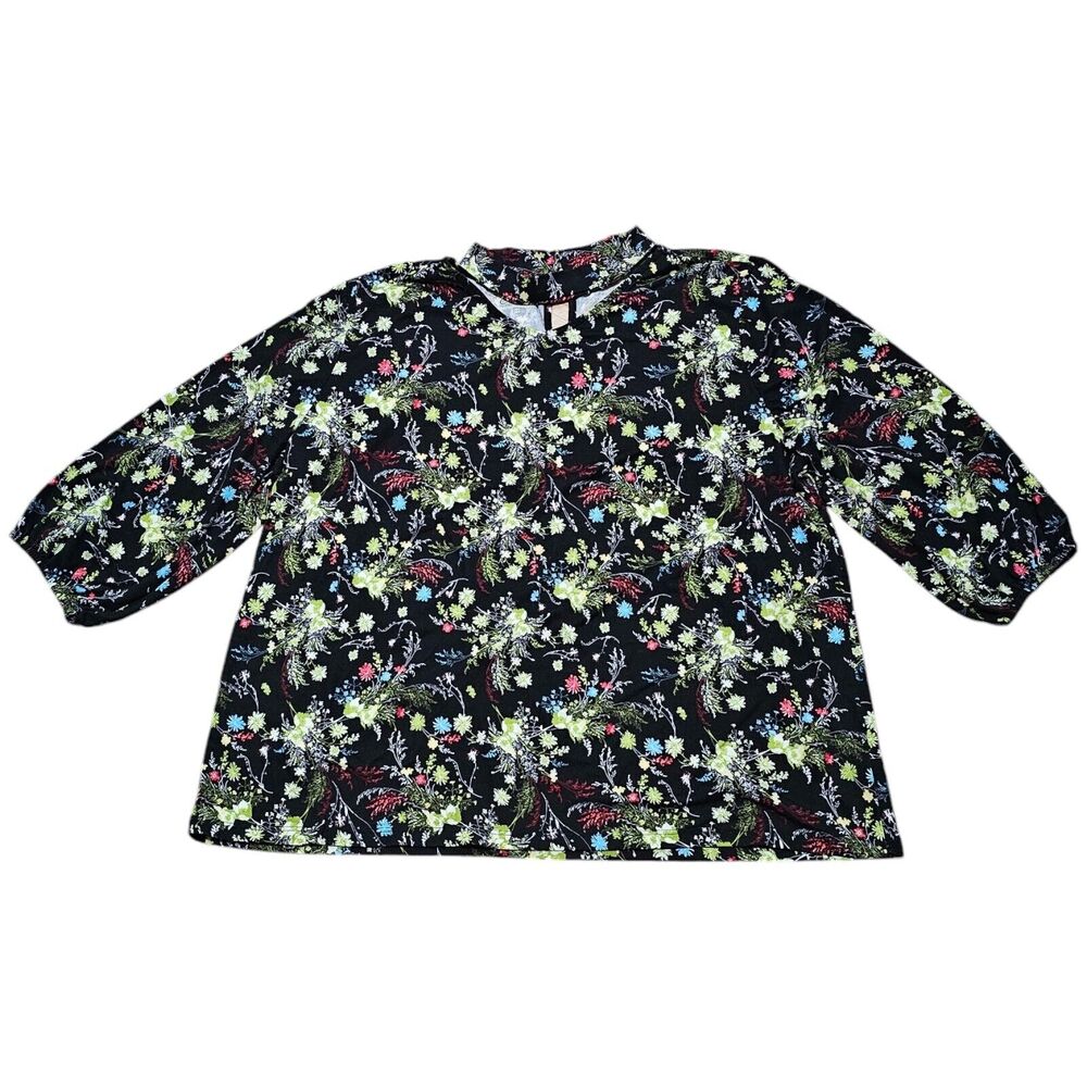 Simply Emma Blouse 3/4 Sleeve Floral Victorian Choker Collar Career Business 1X